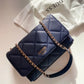 guess flap quilted shoulder bag navy