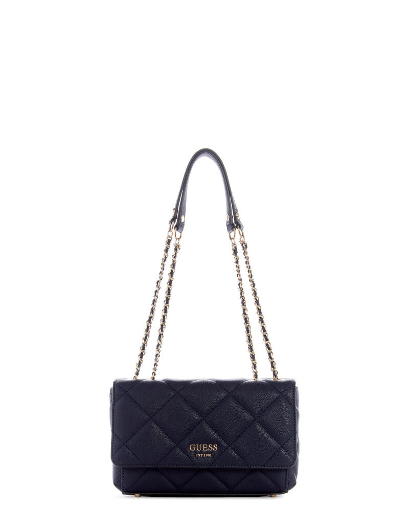 guess flap quilted shoulder bag navy