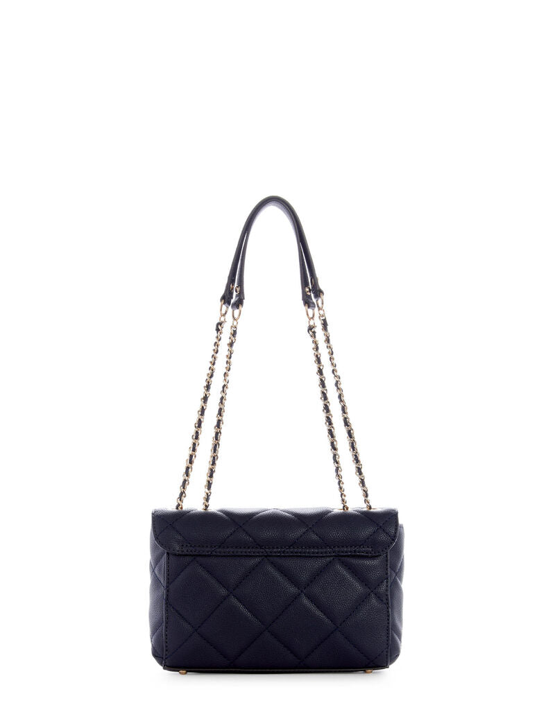 guess flap quilted shoulder bag navy