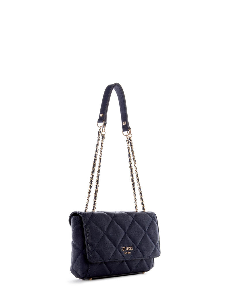 guess flap quilted shoulder bag navy